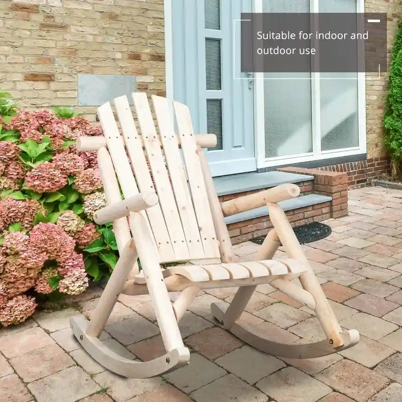 Karlhome Outdoor Fir Rocking Chair, Wood Rustic Adirondack Chair