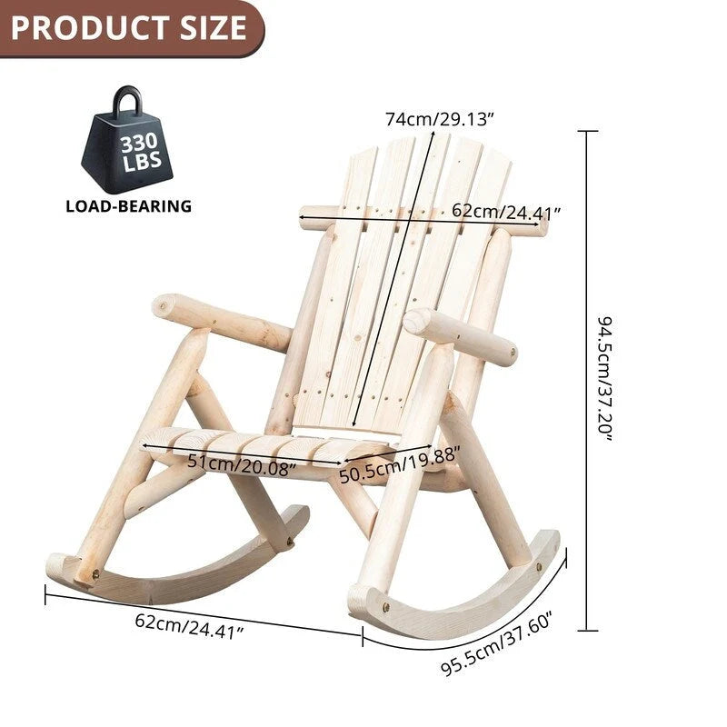 Fauteuil à bascule d'extérieur en sapin Karlhome, fauteuil rustique en bois de style Adirondack