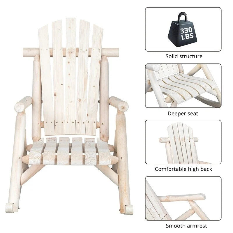 Fauteuil à bascule d'extérieur en sapin Karlhome, fauteuil rustique en bois de style Adirondack