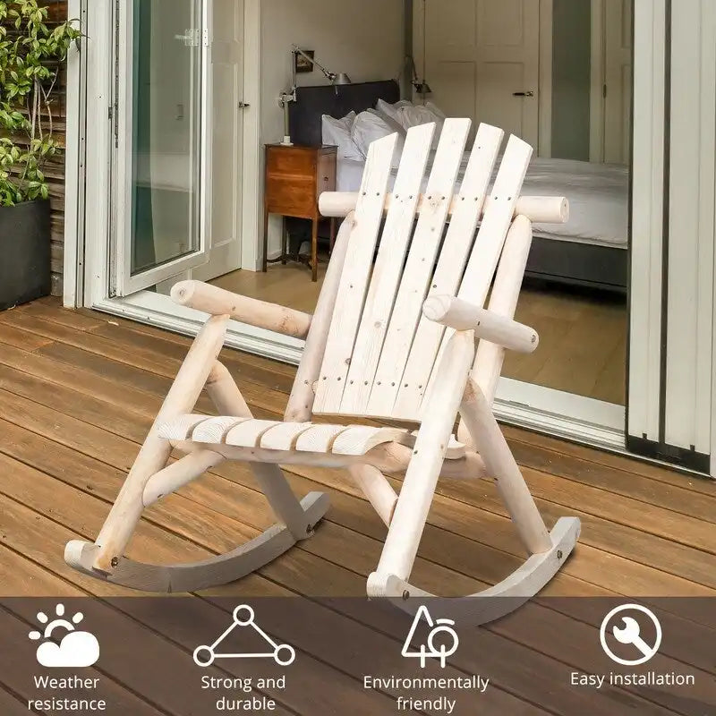 Fauteuil à bascule d'extérieur en sapin Karlhome, fauteuil rustique en bois de style Adirondack