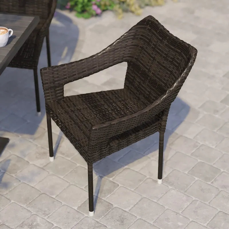 Chaises de terrasse empilables en rotin PE de qualité commerciale, toutes saisons - Lot de 4