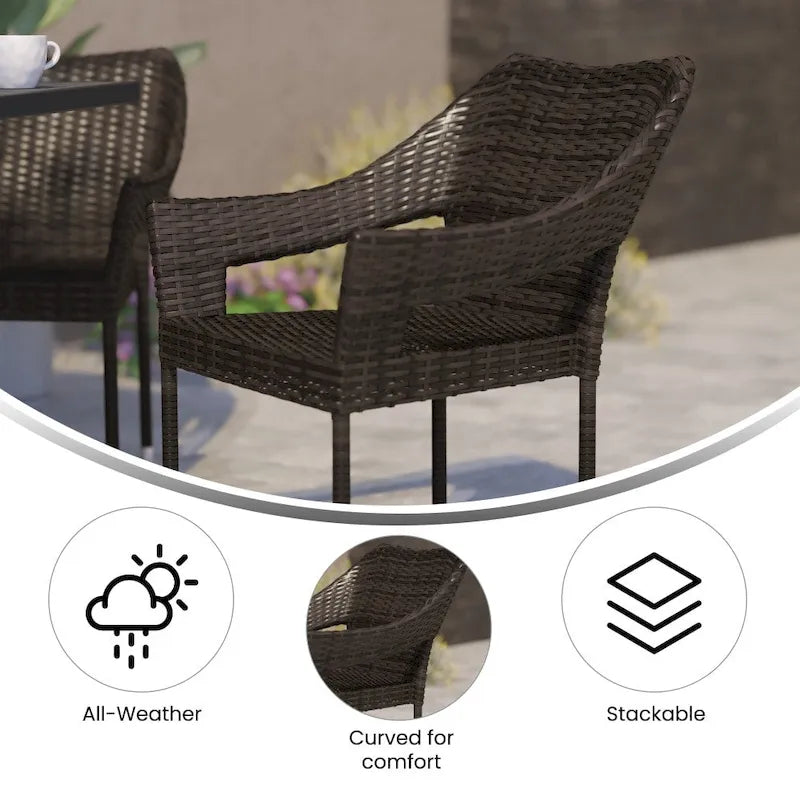 Chaises de terrasse empilables en rotin PE de qualité commerciale, toutes saisons - Lot de 4
