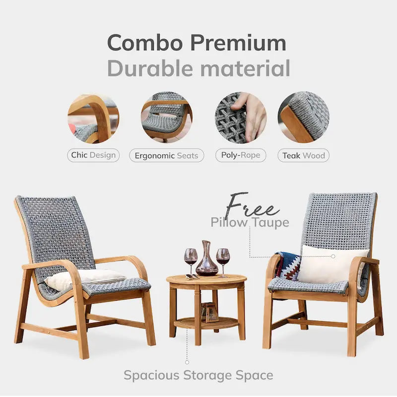 Cambridge Casual Dunham - Ensemble de conversation 3 pièces en teck - Coussin GRATUIT