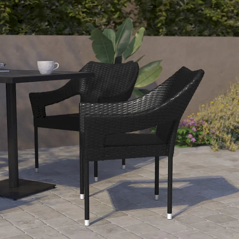 Chaises de patio empilables en rotin PE de qualité commerciale tout temps - Paquet de 2
