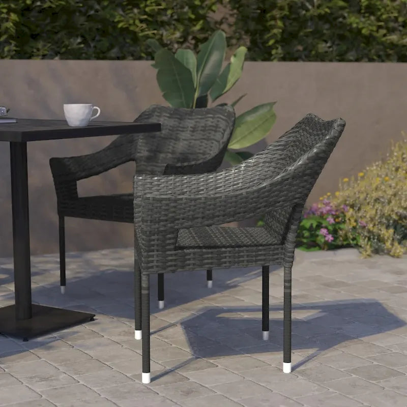 All Weather Commercial Grade PE Rattan Stacking Patio Chairs - 2 Pack