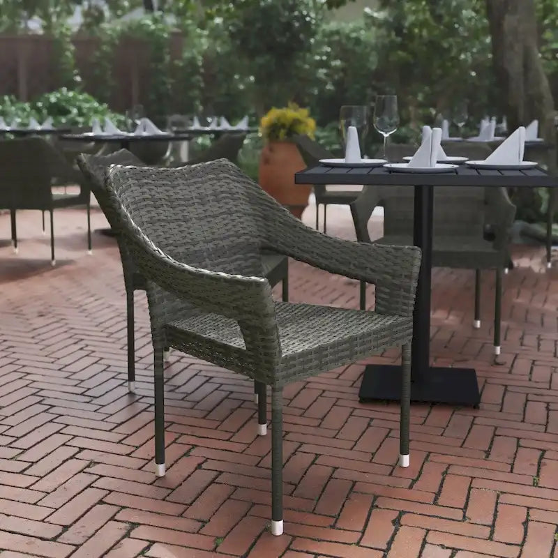 Chaises de patio empilables en rotin PE de qualité commerciale tout temps - Paquet de 2