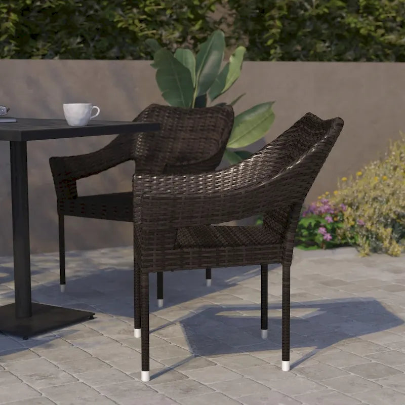 Chaises de patio empilables en rotin PE de qualité commerciale tout temps - Paquet de 2