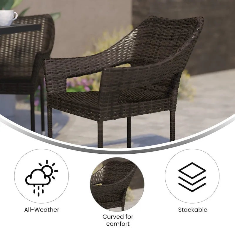 Chaises de patio empilables en rotin PE de qualité commerciale tout temps - Paquet de 2
