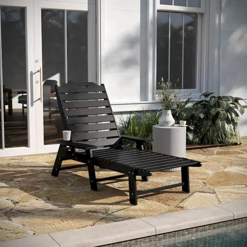 Chaise longue d'extérieur réglable avec porte-gobelet