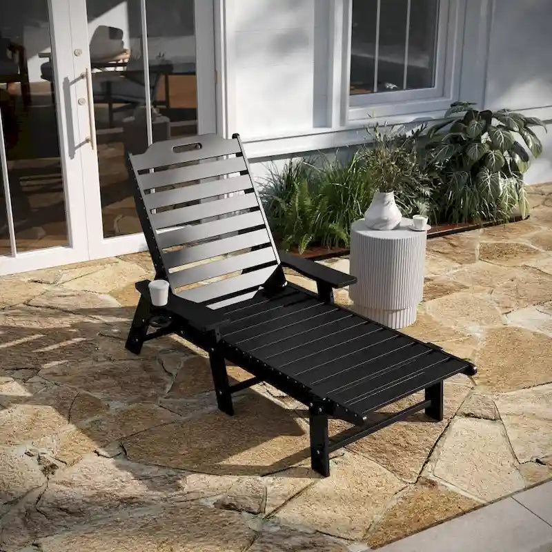 Chaise longue d'extérieur réglable avec porte-gobelet