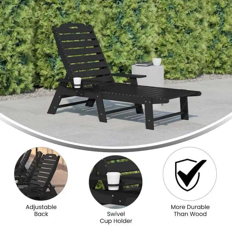 Chaise longue d'extérieur réglable avec porte-gobelet