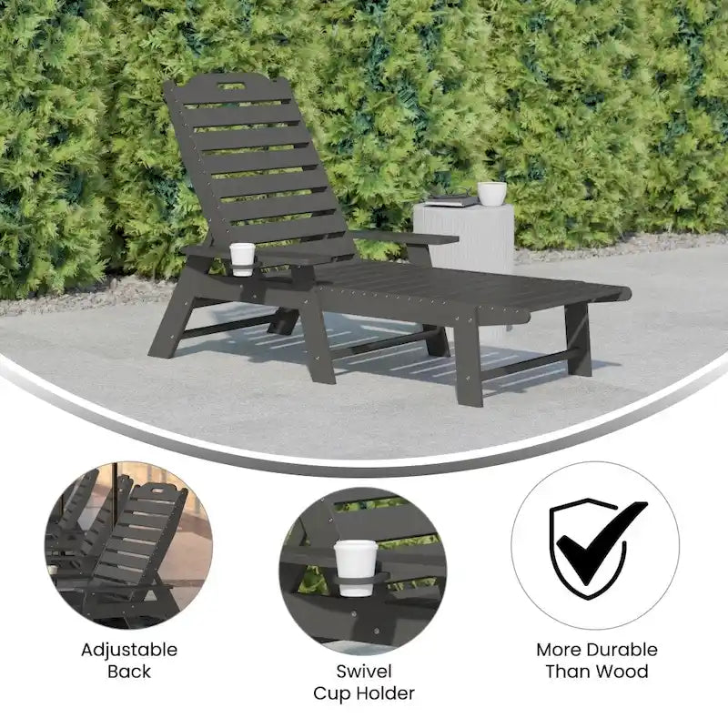Chaise longue d'extérieur réglable avec porte-gobelet
