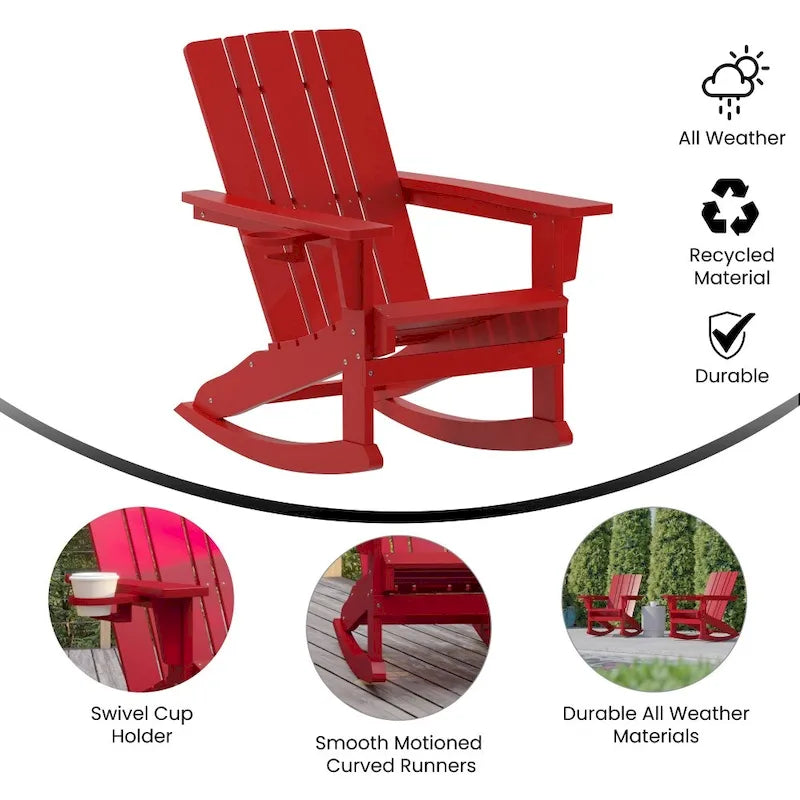 Fauteuil à bascule Adirondack tout temps avec porte-gobelet pivotant