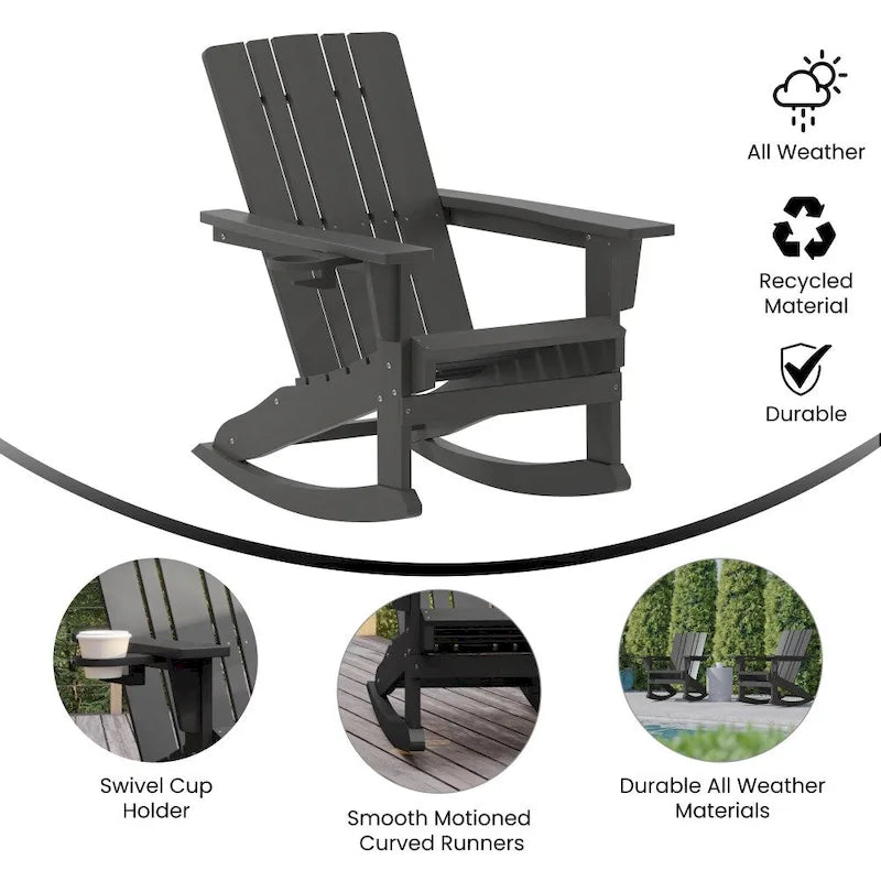 Fauteuil à bascule Adirondack tout temps avec porte-gobelet pivotant