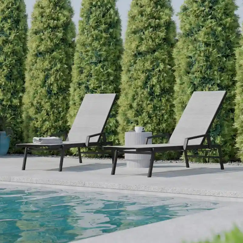 Lot de 2 chaises longues réglables en textilène toutes saisons avec accoudoirs