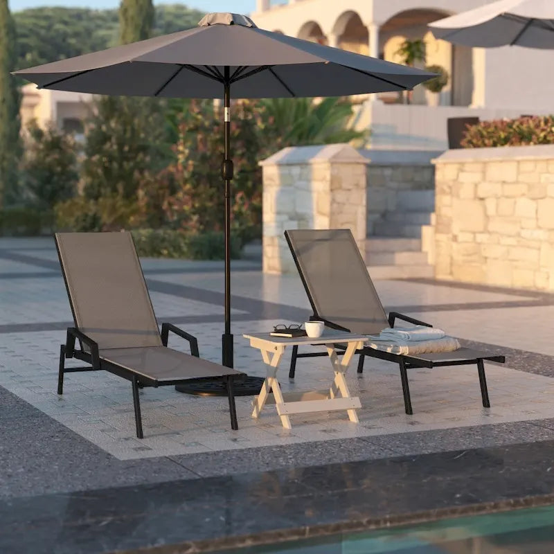 Lot de 2 chaises longues réglables en textilène toutes saisons avec accoudoirs