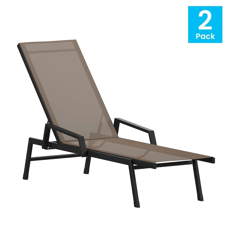 Lot de 2 chaises longues réglables en textilène toutes saisons avec accoudoirs