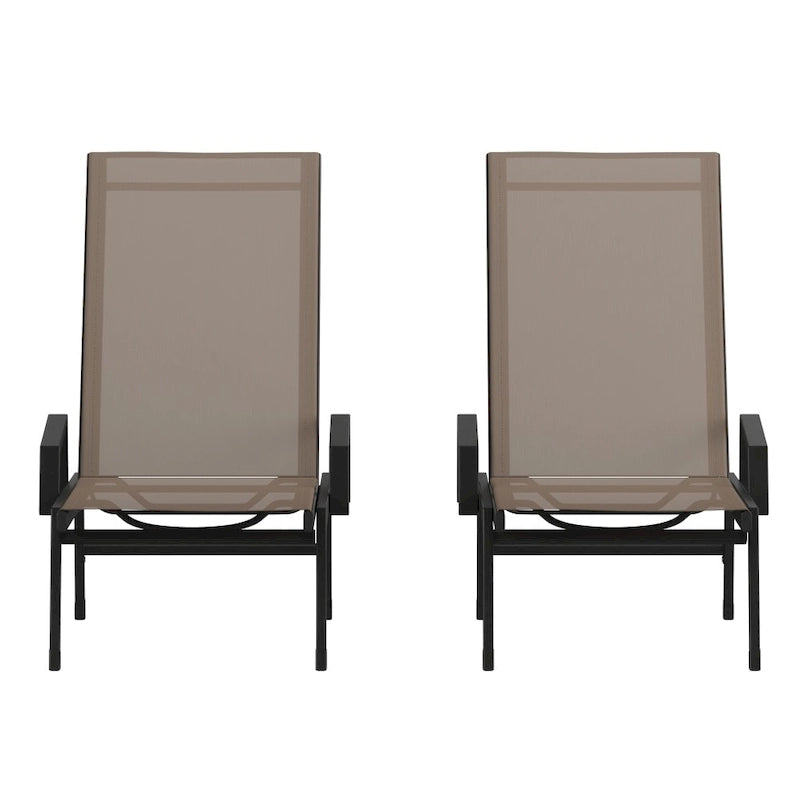 Lot de 2 chaises longues réglables en textilène toutes saisons avec accoudoirs