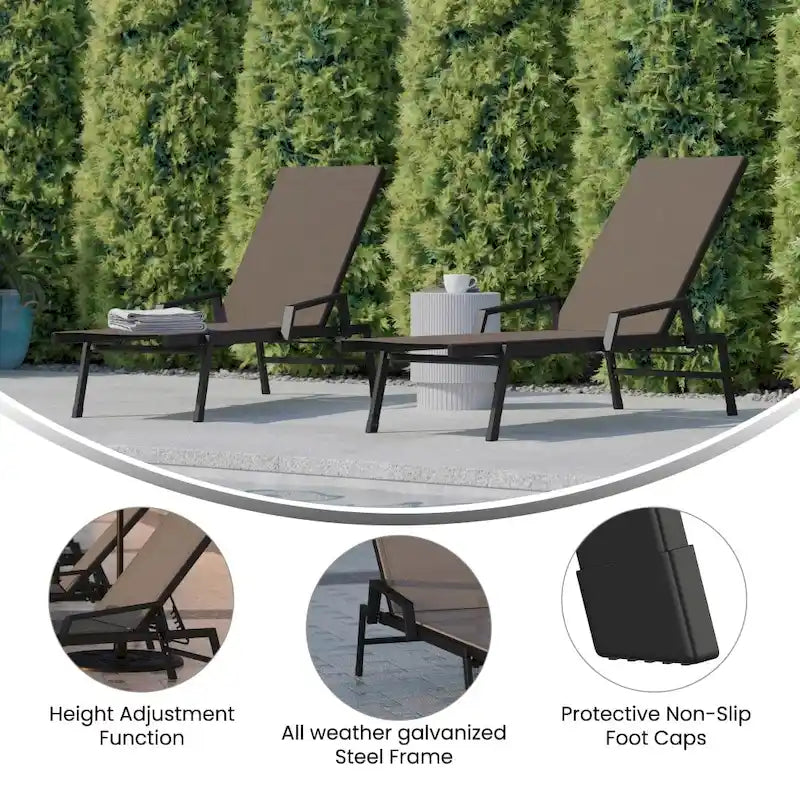 Lot de 2 chaises longues réglables en textilène toutes saisons avec accoudoirs