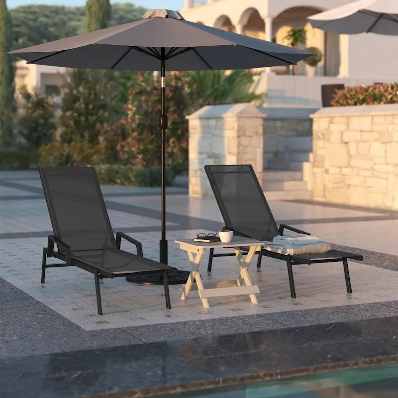 Lot de 2 chaises longues réglables en textilène toutes saisons avec accoudoirs