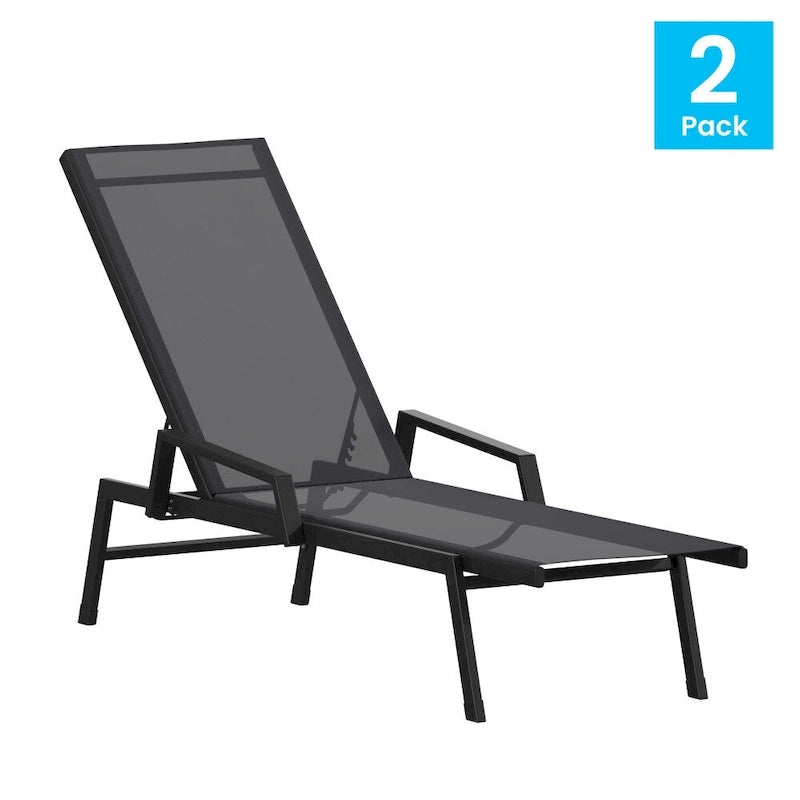 Lot de 2 chaises longues réglables en textilène toutes saisons avec accoudoirs