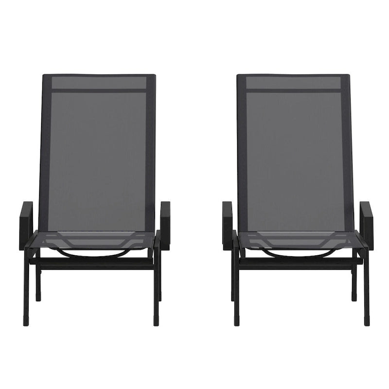 Lot de 2 chaises longues réglables en textilène toutes saisons avec accoudoirs