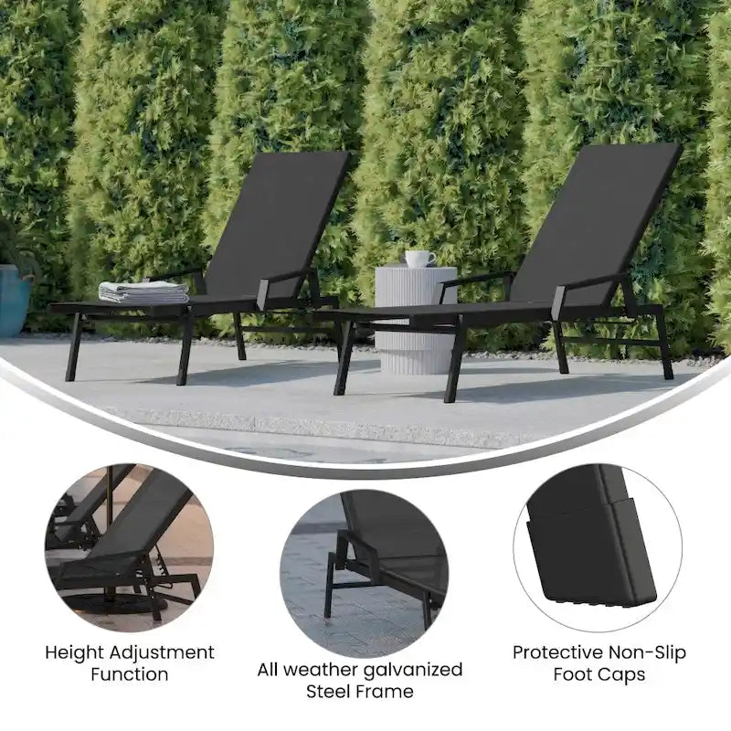 Lot de 2 chaises longues réglables en textilène toutes saisons avec accoudoirs