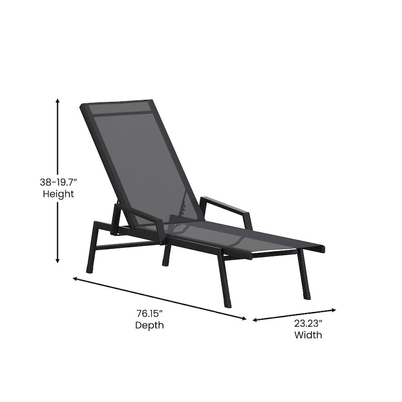Lot de 2 chaises longues réglables en textilène toutes saisons avec accoudoirs