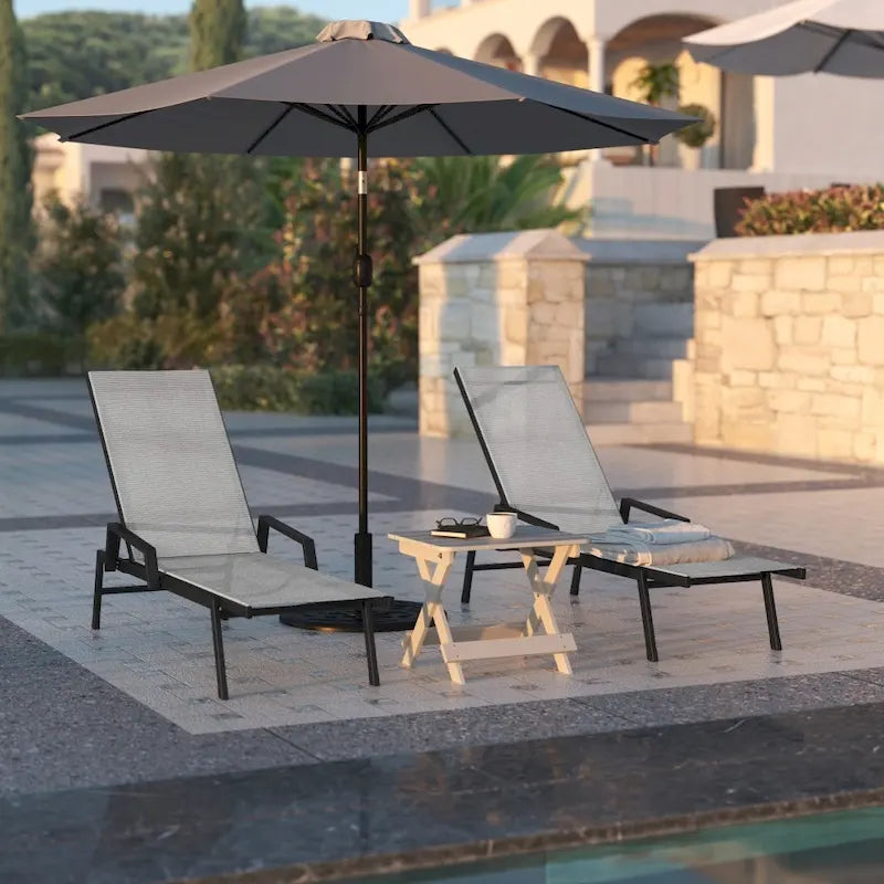 Lot de 2 chaises longues réglables en textilène toutes saisons avec accoudoirs