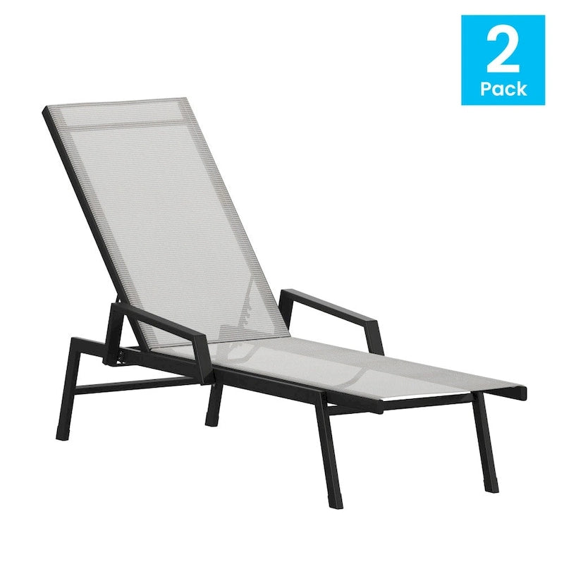 Lot de 2 chaises longues réglables en textilène toutes saisons avec accoudoirs