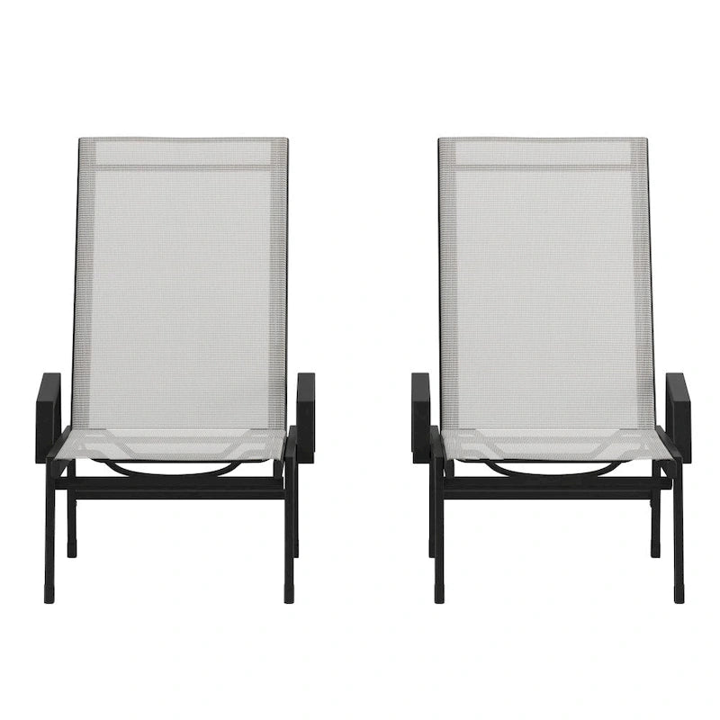 Lot de 2 chaises longues réglables en textilène toutes saisons avec accoudoirs