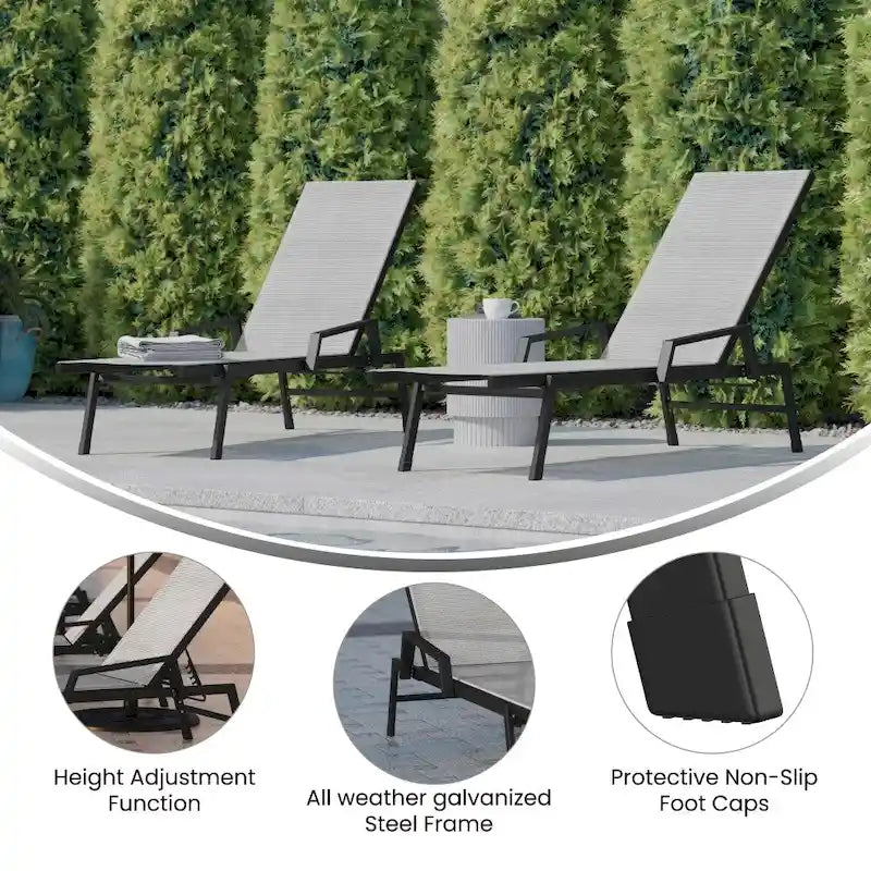 Lot de 2 chaises longues réglables en textilène toutes saisons avec accoudoirs