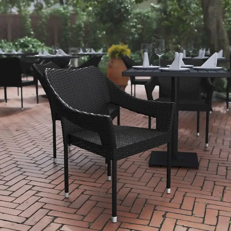 Chaises de terrasse empilables en rotin PE de qualité commerciale, toutes saisons