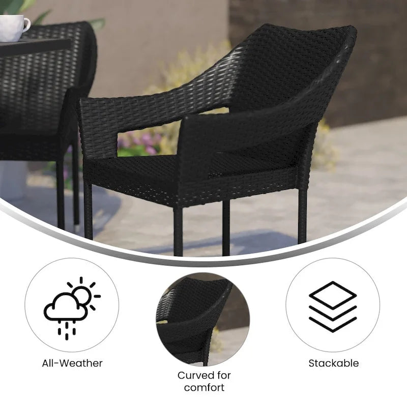 Chaises de terrasse empilables en rotin PE de qualité commerciale, toutes saisons