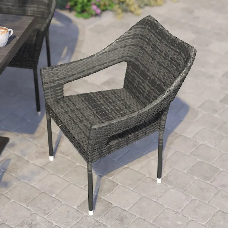 Chaises de terrasse empilables en rotin PE de qualité commerciale, toutes saisons