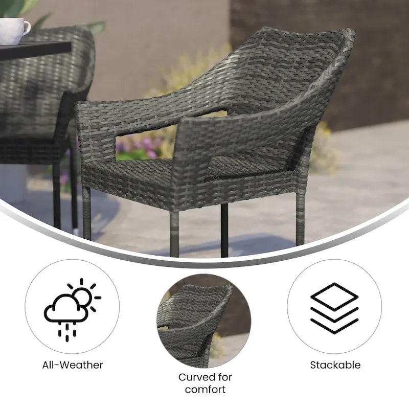 Chaises de terrasse empilables en rotin PE de qualité commerciale, toutes saisons