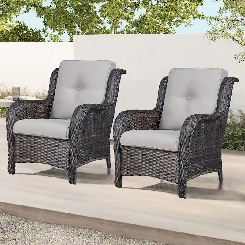 Gymojoy Chaises de club d'extérieur en osier avec coussin (lot de 2)