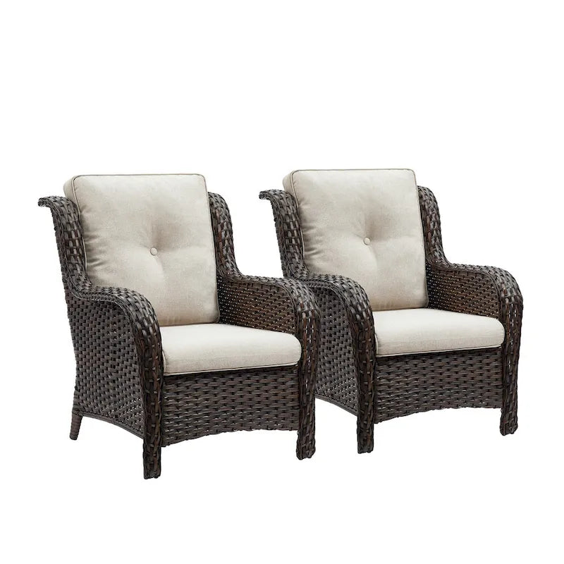 Gymojoy Chaises de club d'extérieur en osier avec coussin (lot de 2)