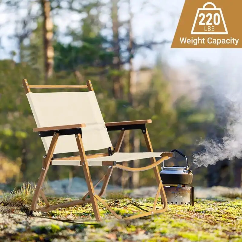 Chaise de camping en aluminium, tissu Oxford 600D et peinture laquée effet bois