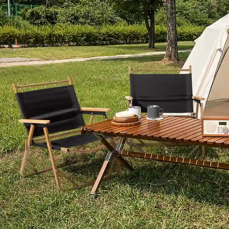 Chaise de camping en aluminium, tissu Oxford 600D et peinture laquée effet bois
