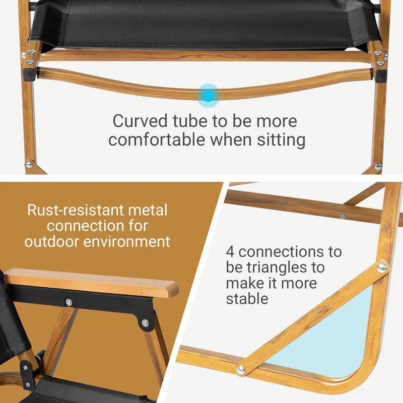 Chaise de camping en aluminium, tissu Oxford 600D et peinture laquée effet bois