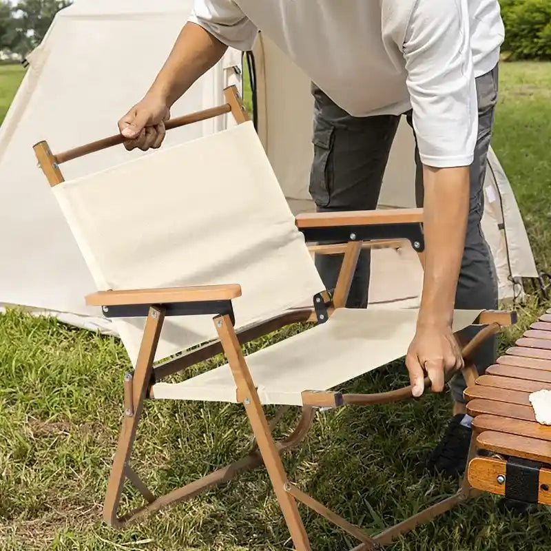Chaise de camping en aluminium, tissu Oxford 600D et peinture laquée effet bois