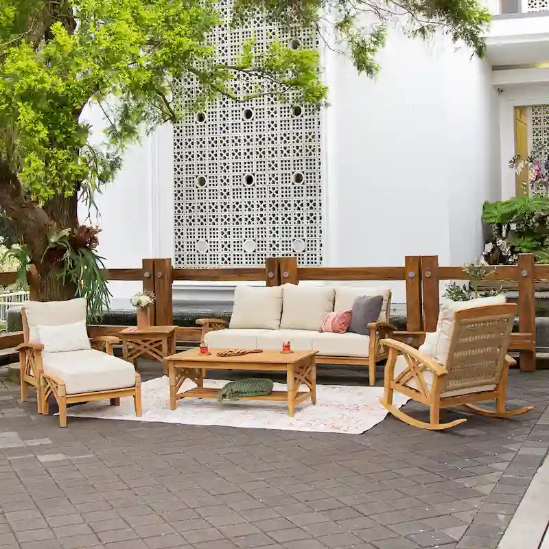 Pouffe de terrasse en teck avec coussin Carmel Cambridge Casual