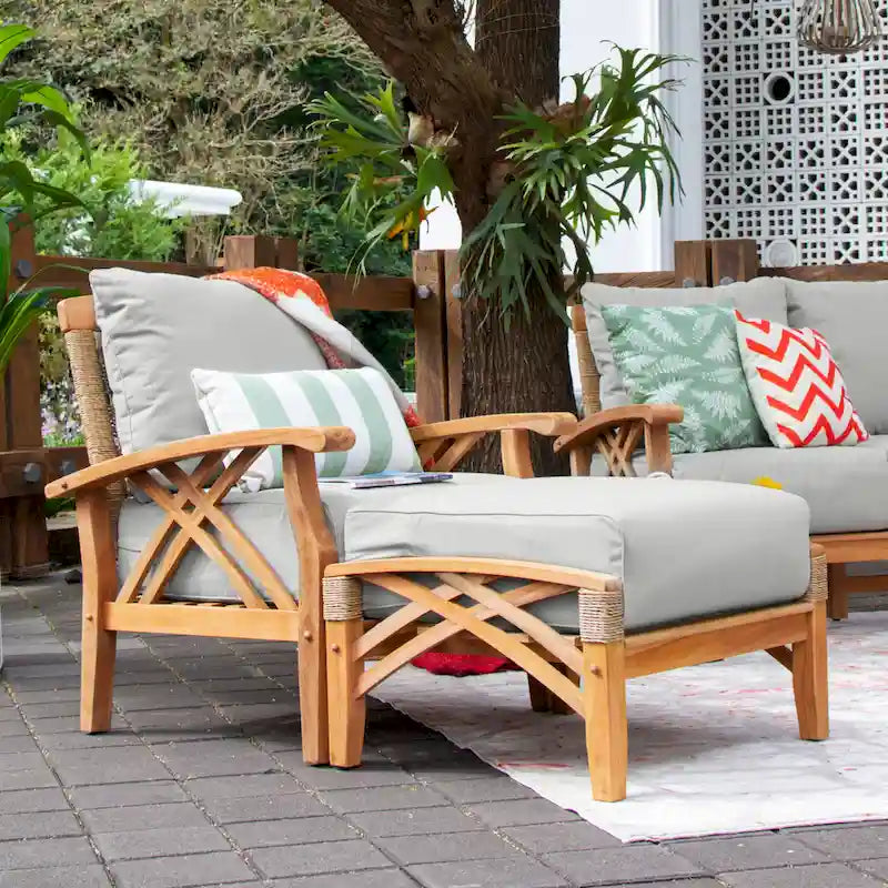 Pouffe de terrasse en teck avec coussin Carmel Cambridge Casual