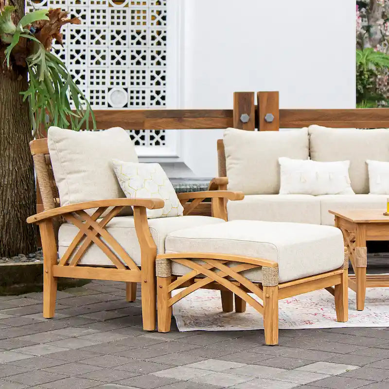 Pouffe de terrasse en teck avec coussin Carmel Cambridge Casual