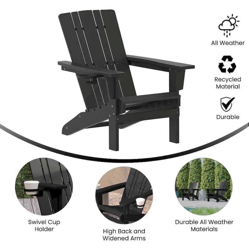 Lot de 4 chaises Adirondack commerciales tout temps avec porte-gobelets