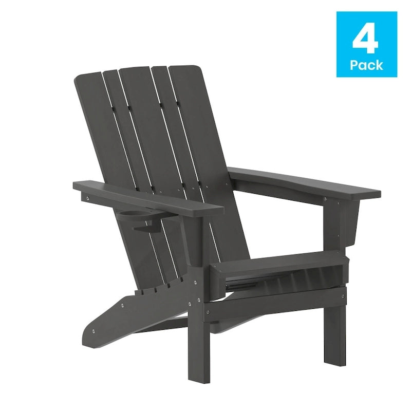 Lot de 4 chaises Adirondack commerciales tout temps avec porte-gobelets