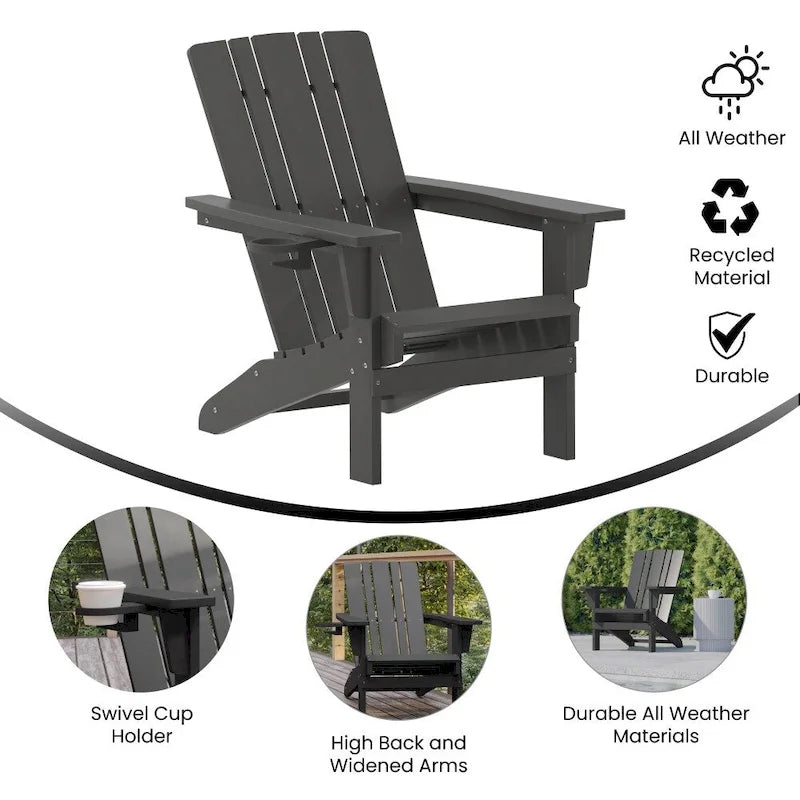 Lot de 4 chaises Adirondack commerciales tout temps avec porte-gobelets