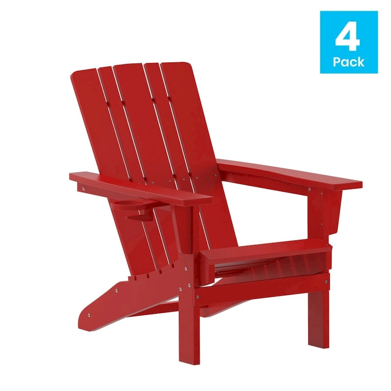Lot de 4 chaises Adirondack commerciales tout temps avec porte-gobelets