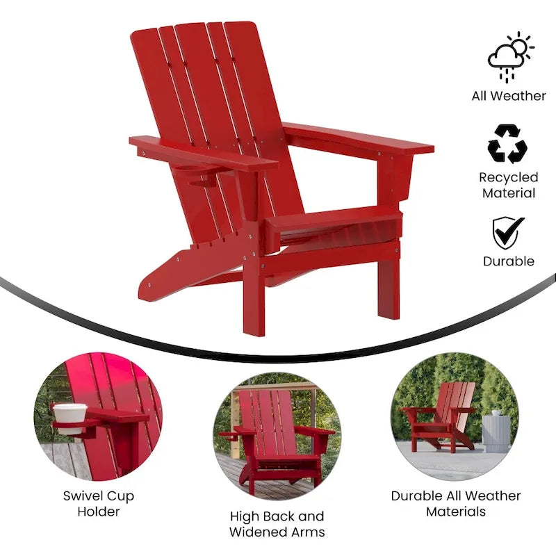 Lot de 4 chaises Adirondack commerciales tout temps avec porte-gobelets
